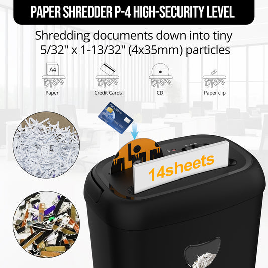 14 Sheet Cross Cut Paper Shredder, 6.6 Gallon Basket, P-4 Security Level, 3 Mode Design-Jam Proof Heavy Duty Shredder for Home and Office