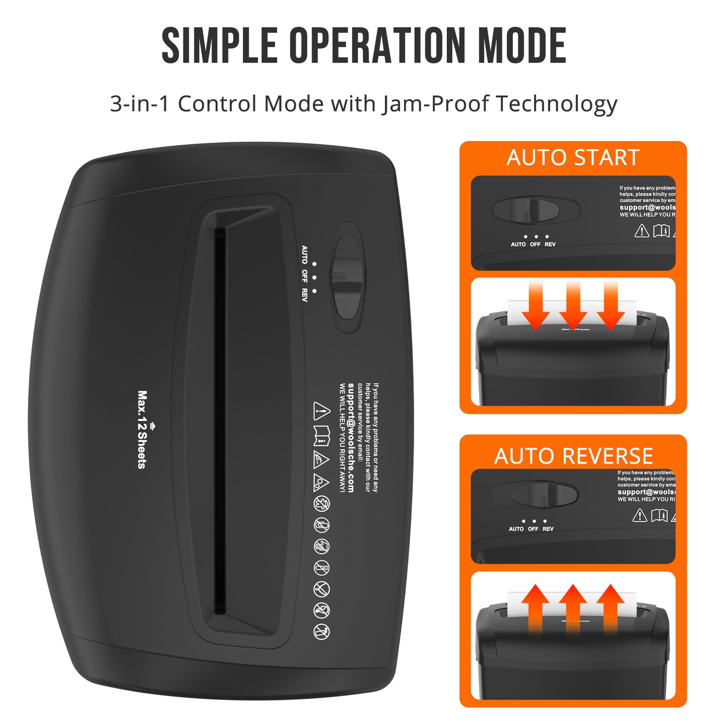 Woolsche 12-Sheet Cross-Cut Shredder (P-4 Security),Destroy Credit Cards/Staples,5.5 Gal Bin,70dB Quiet，Auto/Reverse Modes for Office & Home(ETL Certified)