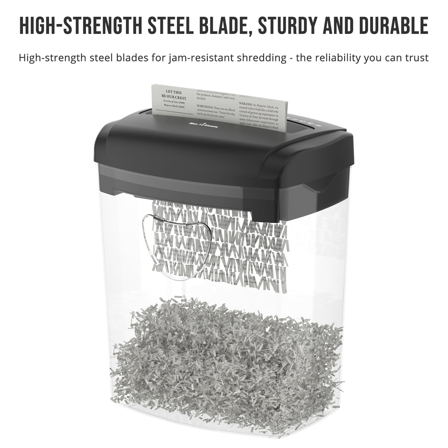 Woolsche 12-Sheet Cross-Cut Shredder (P-4 Security),Destroy Credit Cards/Staples,5.5 Gal Bin,70dB Quiet，Auto/Reverse Modes for Office & Home(ETL Certified)