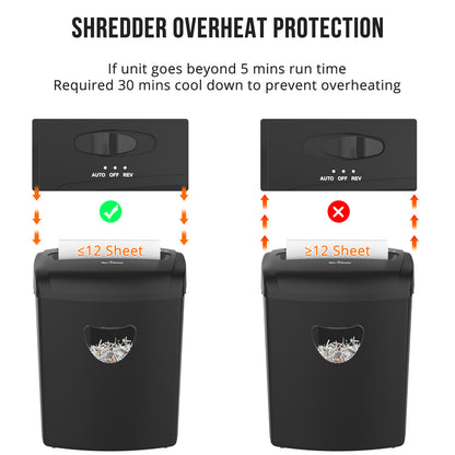Woolsche 12-Sheet Cross-Cut Shredder (P-4 Security),Destroy Credit Cards/Staples,5.5 Gal Bin,70dB Quiet，Auto/Reverse Modes for Office & Home(ETL Certified)