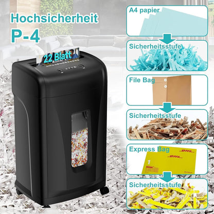 Paper Shredder, 22-Sheet Cross Cut, 8 Gallon Pull Out Bin, P-4 Security Level, Shred Paper and Credit Card and Durable&Fast for Home Office