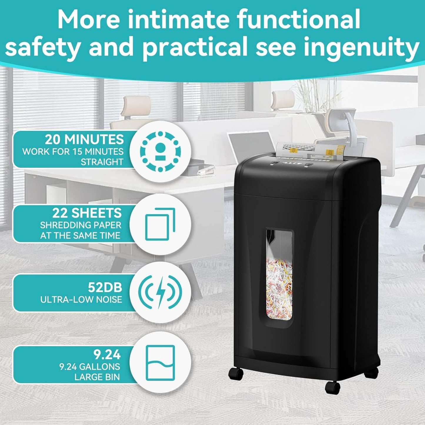 Paper Shredder, 22-Sheet Cross Cut, 8 Gallon Pull Out Bin, P-4 Security Level, Shred Paper and Credit Card and Durable&Fast for Home Office