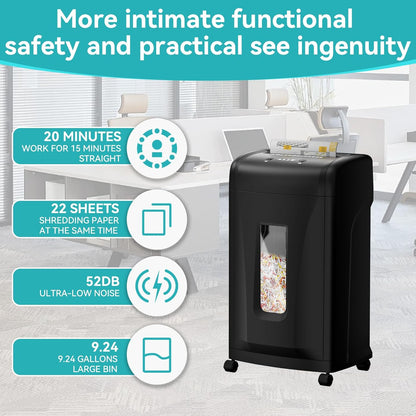 Paper Shredder, 22-Sheet Cross Cut, 8 Gallon Pull Out Bin, P-4 Security Level, Shred Paper and Credit Card and Durable&Fast for Home Office