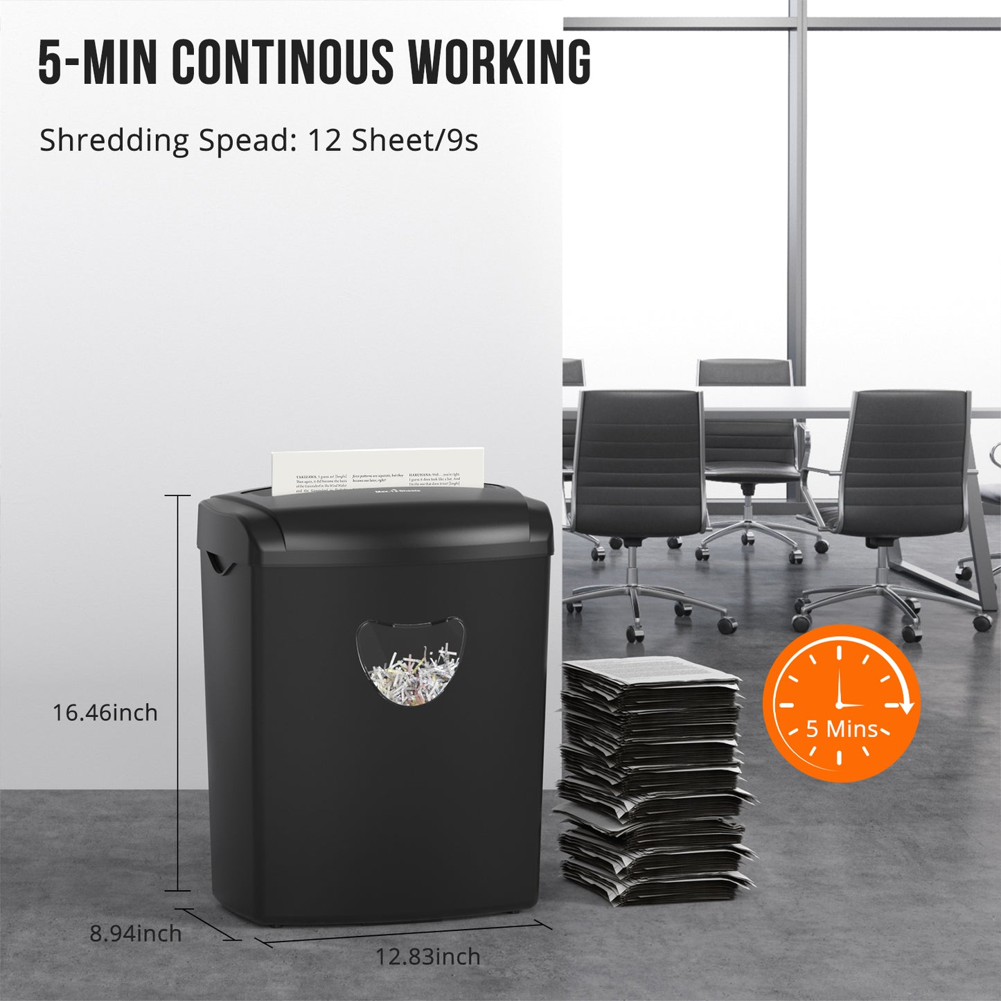 Woolsche 12-Sheet Cross-Cut Shredder (P-4 Security),Destroy Credit Cards/Staples,5.5 Gal Bin,70dB Quiet，Auto/Reverse Modes for Office & Home(ETL Certified)