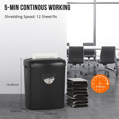 Woolsche 12-Sheet Cross-Cut Shredder (P-4 Security),Destroy Credit Cards/Staples,5.5 Gal Bin,70dB Quiet，Auto/Reverse Modes for Office & Home(ETL Certified)